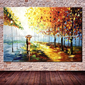 Lover Rain Street Tree Lamp Landscape Oil Painting On Canvas Wall Art - Halee Butler, LLC
