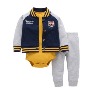 Baby Boy/Girl 3pc Long Sleeve Embroidered Stripe Hooded+Romper+Pants Outfit - Halee Butler, LLC