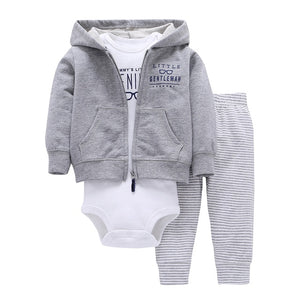 Baby Boy/Girl 3pc Long Sleeve Embroidered Stripe Hooded+Romper+Pants Outfit - Halee Butler, LLC