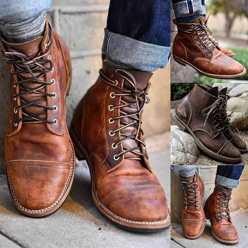 Men Fashion High-Cut Lace-up Martin Boots High Quality Vintage British Military Boot - Halee Butler, LLC